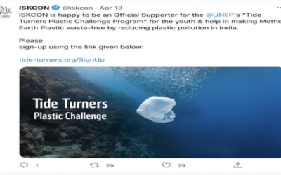 ISKCON India Supporter for UN’s Ending Single-Plastic Challenge